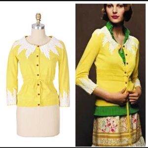Anthropologie Rare Yellow Wisteria moth Cardigan